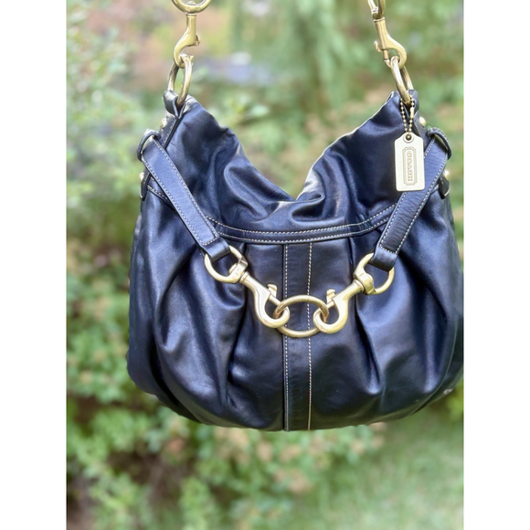 Vintage Coach Black Leather Pleated Hobo Bag with Brass Hardware Style 11547 - Picture 8 of 13